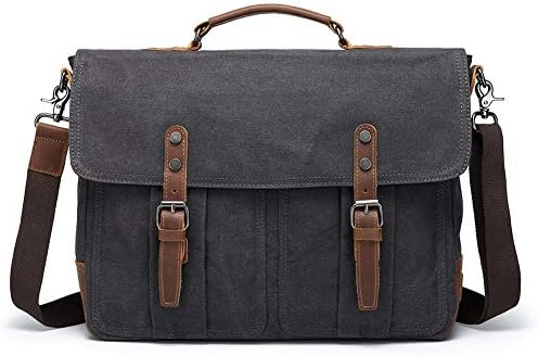 Erkek Evrak Çantası askılı çanta Vintage Deri Mumlu Tuval Su Geçirmez omuzdan askili çanta 15.6 İnç laptop çantası Ekstra Büyük