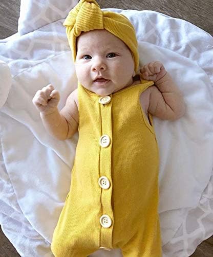 VİSGOGO Yenidoğan Bebek Kız Erkek Çocuk Katı Renk Bodysuit Kolsuz Romper Tulum + Kafa Bandı 2 ADET Giysi Setleri