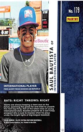 2018 Panini Elite Extra Edition EEE 179 Saul Bautista SER/999 Uluslararası MLB Prospect Beyzbol Ticaret Kartı Ham (NM veya Daha