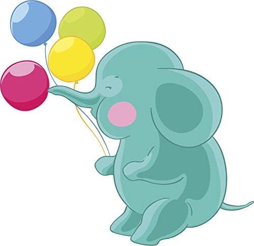EW Tasarımlar Tatlı Çocuk Kreş Pastel Fil Karikatür - Teal ile Balonlar Vinil Çıkartması Tampon Sticker (8 Geniş)