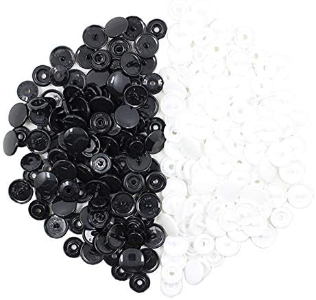 400 Takım KAM Snaps Düğmeler, BetterJonny Beyaz & Siyah Boyutu 20 (1/2 inç) T5 Reçine Plastik Düğme Dikiş Bağlantı Elemanları