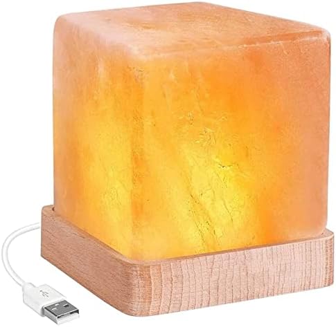 MZLXDEDIAN Tuz Lambası ,100 % Otantik Doğal Tuz Kaya Lambası USB Küp Şekli Tuz Kristal Lamba Gece Lambası Ev Dekor için