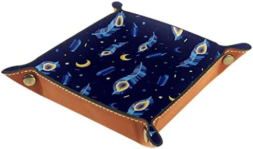 Yüzük çanak takı tutucu biblo tepsi kadınlar için en iyi hediyeler tavus kuşu mavi tüy ay desen