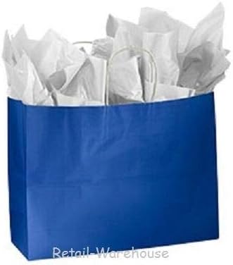 Kağıt Alışveriş Çantaları 100 Parlak Kraliyet Mavisi Perakende Hediyelik Eşya 16 x 6 x 12”