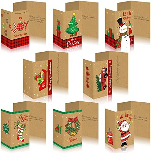 24 Paketi Noel Kartları Set Toplu Merry Christmas Tebrik Kartları Zarflar ile, 8 Şenlikli Tasarımlar kutulu noel kartları tatil
