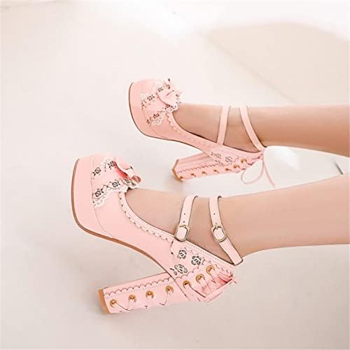 Kızın Şık Tatlı Mary Janes Ayakkabı Çift Ayak Bileği Kayışı Yuvarlak Ayak Goth Ayakkabı Yüksek Topuk Prenses Pompaları Mary Jane
