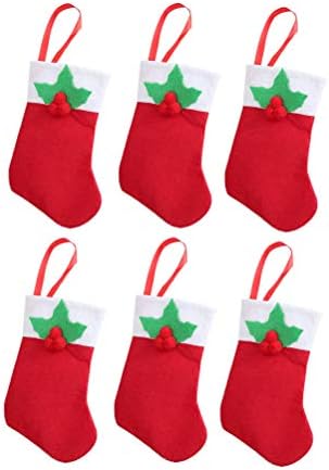 Noel Dekorasyon Amosfun 6 Adet Kırmızı Noel Çorap Yapraklar Desen Bıçaklar Çatal Kılıfı Sofra Tutucu Çanta Çatal Çanta Narin
