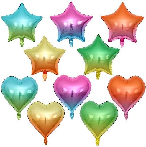 Yqs Balonlar 10 adet 18 inç Yeni Degrade Coloral Folyo Balon Kalp Yıldız Şekilli Parti Düğün (Renk: 10 Adet Mix)