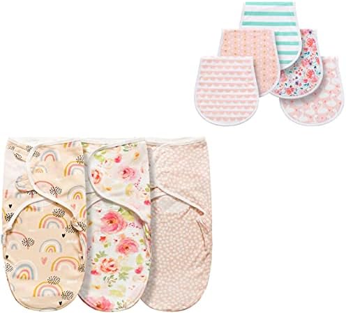 3 Paket Kundak Battaniye + 5 Paket Geğirmek Bezler için Bebek Kız Erkek Kolay Değişim Bebek Wrap Ayarlanabilir Uyku Çuval Yenidoğan