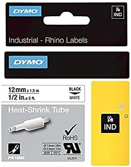DYMO 18055 gergedan ısı Shrink tüpler endüstriyel etiket bant, 1/2-İnç x 5 ft, Beyaz / Siyah Baskı