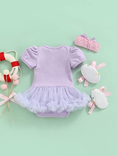 Suolongsama Yenidoğan Bebek Kız Benim 1st Paskalya Yumurta Bunny Tutu Romper Elbise Kıyafet + Kafa + Yay Bodysuit Prenses 3 Adet