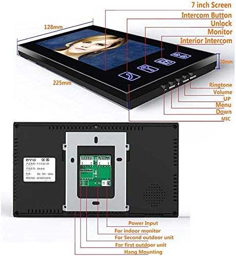 FansQ Video Kapı Zili 7 inç Parmak Izi IC Kart Görüntülü Kapı Telefonu İnterkom Kapı Zili Kapı Erişim Kontrol Sistemi ile Gece