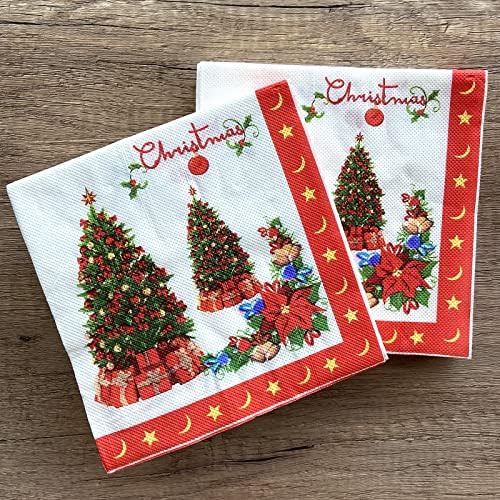 Noel Ağacı Tasarım Baskılı Kağıt Peçete 40 Paket, Tema Partisi, Ziyafet, Öğle Yemeği Büfesi, Masa Dekoru, Parti Malzemeleri için