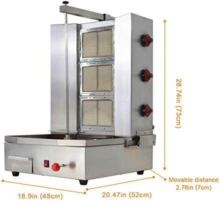 BNDHKR Shawarma Propan Gyro Makinesi Gaz Kebap Döner Otomatik Dikey Broiler ile 3 Brülörler