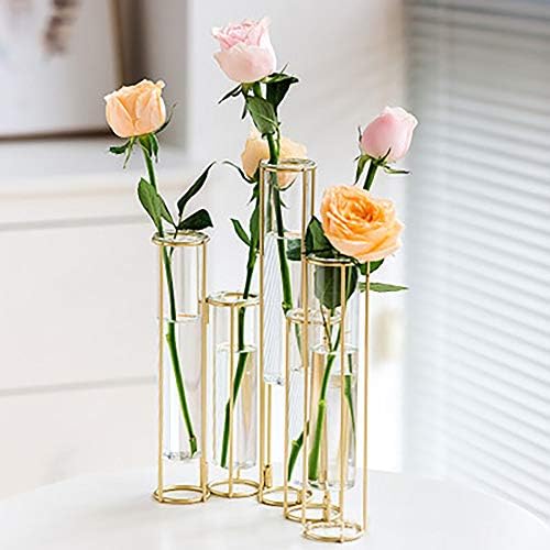 LACKİNGONE 5 adet Çiçek Vazo Metal Standı Dekoratif Cam Çiçek Vazo Metal Standı Menteşeli Tomurcuk Test Tüpleri Vazolar Ekran