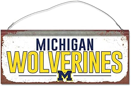 Michigan Wolverines Eski Atletik Üniversitesi 12 x 5 Rustik Metal Beyaz Tabela