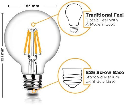Hudson 6W Edison LED Ampuller G25 Küre Şekli (4 Paket) - 3000K Kısılabilir Oda dekoru Yumuşak Beyaz Ampuller (60W Eşdeğeri) -