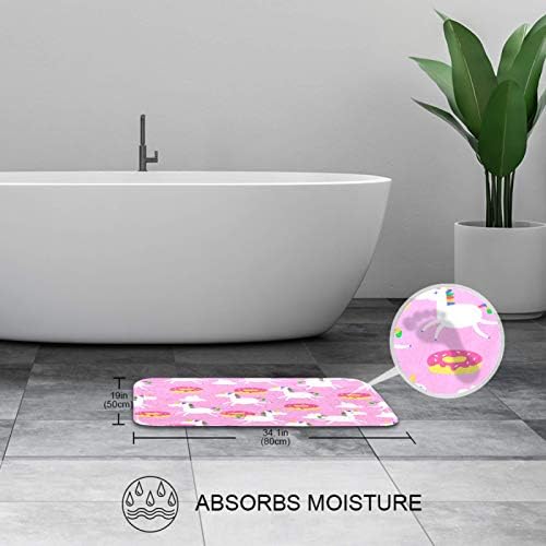 HEOEH Kaymaz Mikrofiber Banyo Paspas ile Kumaş Duş Perde Seti, Unicorn ve Donuts Pembe Arka Plan Üzerinde Banyo Kilim Mat Duş