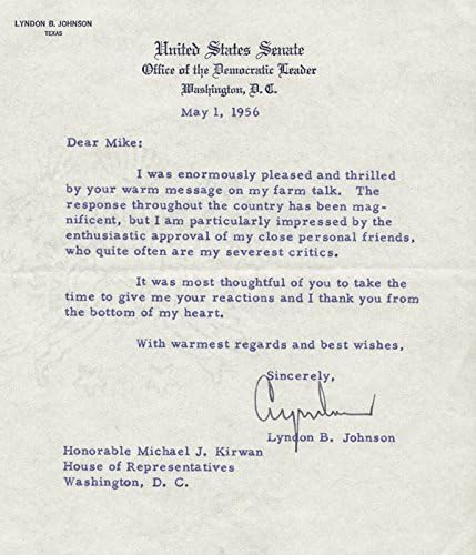 Başkan Lyndon B. Johnson - 05/01/1956 İmzalı Mektup