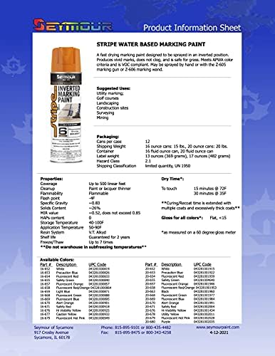 Seymour Paint Orange STRİPE ® Ters Uçlu İşaretleyici, Su Tabanı 20oz. Sprey Boya (20-657), 12'li Kasa