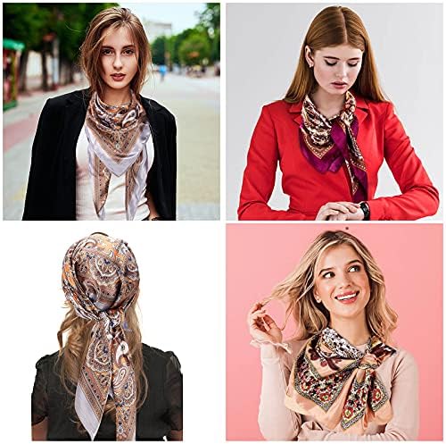 4 Adet 35 Saten başörtüsü Kadınlar için, Büyük Bağbozumu Kare başörtüsü İpek Duygu boyun eşarbı Paket Bandana Hediyeler