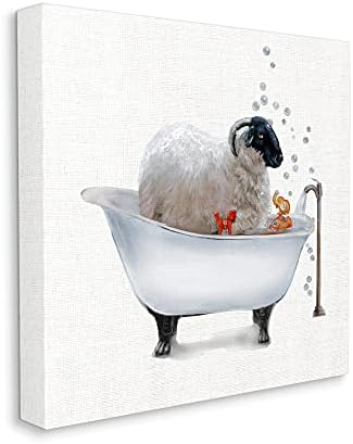 Stupell Industries Kabarık İlçe Keçi Küvet Sabun Köpüğü, Donna Brooks tarafından Tasarlanan Tuval Duvar Sanatı, 17 x 17, Gri