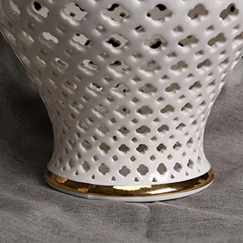 Vazolar Beyaz Altın Zencefil Kavanoz Ev Dekor için, dekoratif Seramik Tapınak Kavanoz Kapaklı, çin Oyma Kafes Porselen Hediye
