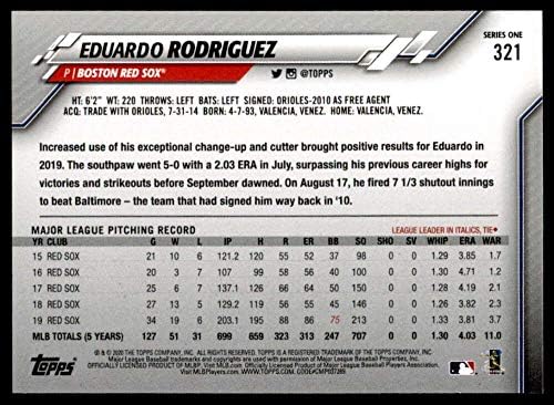 2020 Topps Altın Yıldız Beyzbol 321 Eduardo Rodriguez Boston Red Sox Bireysel Resmi MLB Paralel Ticaret Kartı Yeşil WM Sınırlı