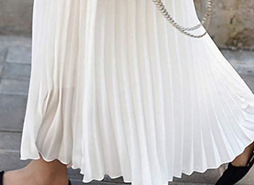 Kadın Moda Katı Yüksek Bel Pilili Etek Zarif Elastik Maxi Etek Yaz Etek Kadınlar için Uzun Uzunluk
