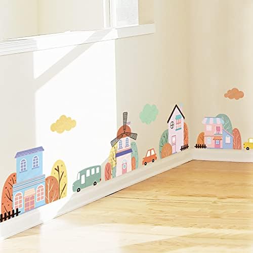 Karikatür Küçük Kasaba Evi Duvar Sticker Çocuk Yatak Odası Erkek Kız Odası Dekor Estetik Kendinden Yapışkanlı Duvar Kağıdı Anaokulu