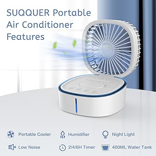 Taşınabilir Klima Fanı, SUQQUER Evaporatif Klima Fanı ile 3 Hızları 7 Renkler, 4 in 1 USB Şarj Kişisel Hava Soğutucu Danışma