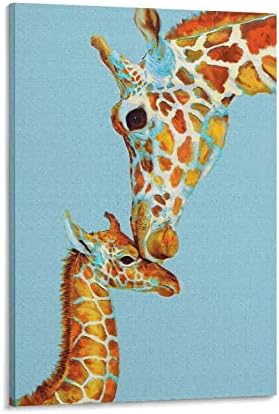 Hayvan Posterler Zürafa Anne Öpüşme Bebek Zürafa Duvar Sanatı Boyama çocuk Odası Dekor24x36 İnç(60x90 cm)