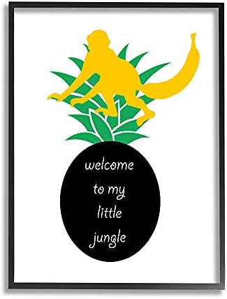 Stupell Industries Atölye Posterleri tarafından Tasarlanan Küçük Ormanım Sarı Maymun Ananasına Hoş Geldiniz Siyah Çerçeveli Duvar