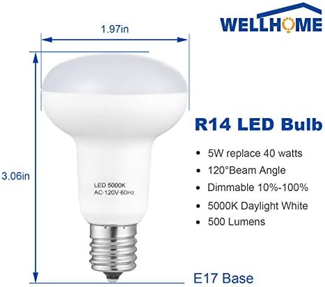 E17 R14 LED Ampul, 5w (40w Eşdeğeri),Kısılabilir Reflektör Projektör,120° Işın Açısı, 500 Lümen, Yatak Odası ve Oturma Odası