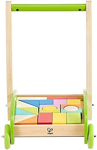 Hape Blok ve Rulo Arabası Yürümeye Başlayan Çocuk Ahşap İtme ve Çekme Oyuncak Çok Renkli, L: 13.9, W: 11.1, H: 16.1 inç