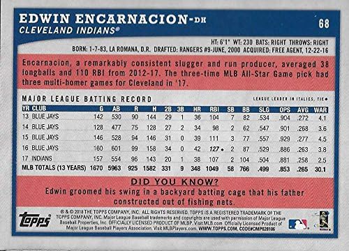 2018 Topps Büyük Lig Altın 68 Edwin Encarnacion Cleveland Kızılderililer MLB Ticaret Kartı