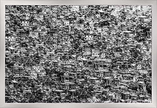 Rio De Janeiro, Brezilya, Favelas, Siyah Beyaz 84765 (36x24 Giclee Sanat Baskısı, Galeri Çerçeveli, Gümüş Ahşap)