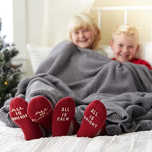 The Nativity Store All is Bright Christmas Socks-Çocuklar ve Yetişkinler için Kaymaz Yazıtlı Tatil Bulanık Kış Çorapları