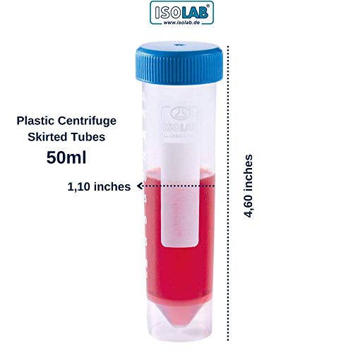 ISOLAB TÜRKİYE-Plastik Santrifüj Tüpleri 50 ml, (50'li Paket), Mavi Vidalı Kapaklı Mezun Test Tüpleri, Kendiliğinden Duran, Soğuk