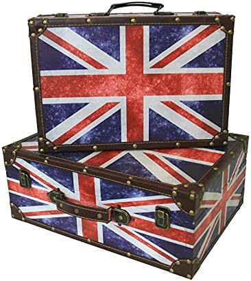 Baumann 2 Parçalı Union Jack Bavul Bagaj Seti, Rustik İngiliz Bayrağına sahiptir, Menteşeli kapak Siyah Astarlı iç mekanları
