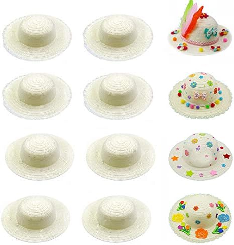 8 Paketi DIY Beyaz hasır şapkalar Çocuklar için Yaratıcı El Sanatları / Sanat Boyama/ DIY Çay Partisi Doğum Günü şapkaları /