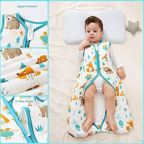 Mosebears Uyku Çuval Bebek Kış Giyilebilir Battaniye ile 2-Yönlü Fermuar, 2.5 TOG Pamuk Uyku Çuval Unisex (Hayvan Dünya, 6-12