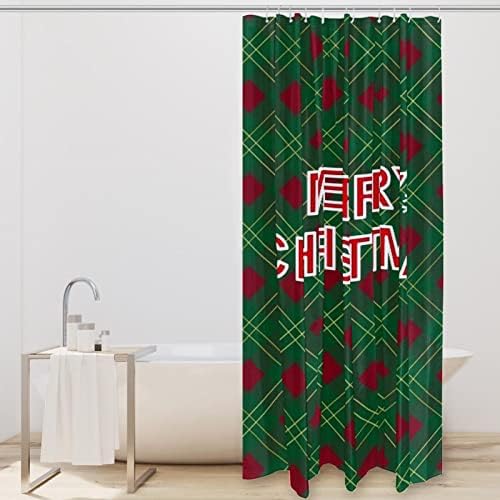 Duş Perdesi Liner Seti ile 12 Yüzükler için Banyo, Ağır Küvet Duş Liner, Noel Dekoratif Perde 66x72 İnç Noel Kafes Kırmızı &