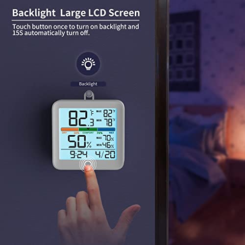 NOKLEAD Dijital Termometre Higrometre ile Saat, 3.7 inç Büyük LCD Ekran ile Arka Işık, doğru Sıcaklık Ölçer Nem Monitör için