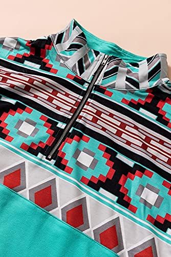 Kadın Casual Aztek Geometrik Fermuar yaka Kazak Sweatshirt