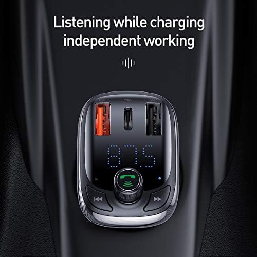 [Yükseltilmiş Versiyonu] Baseus Bluetooth Araç Adaptörü, V5.0 Bluetooth FM Verici için Araba, Bluetooth Radyo için Araba, MP3