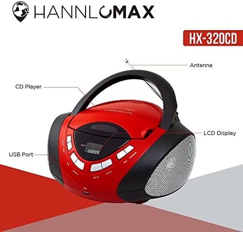 HANNLOMAX HX-320CD CD / MP3 Boombox, AM / FM Radyo, MP3 Çalma için USB Bağlantı Noktası, Aux-ın, LCD Ekran, AC / DC Çift Güç