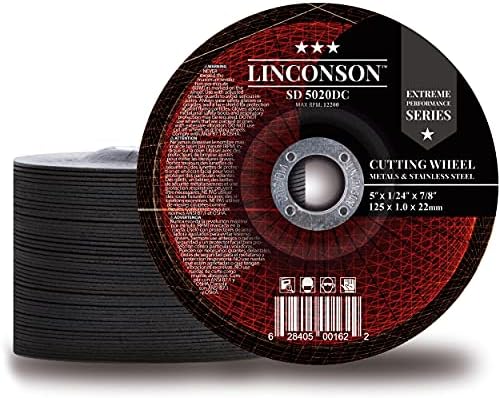 LİNCONSON 50 Paket 5 İnç Kesme Tekerleği Açı Öğütücüde Kullanılan Metal ve Paslanmaz Çelik için 5”x1/24”x7/8 Depresif Merkez