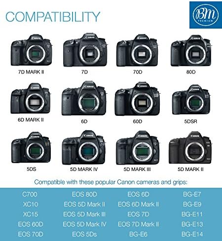 BM Premium 3 Paket LP-E6N Yüksek Kapasiteli Piller ve Canon EOS R, EOS 60D, EOS 70D, EOS 80D, EOS 90D, EOS 5D III, EOS 5D IV,