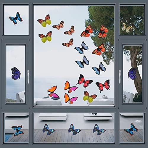 Kelebek Pencere Çıkartmaları 60 Adet Ekstra Büyük Boy Çıkartmaları Doğum Günü Partisi Kuş Grevleri Önleme Duvar Sanatı Cam Kapılar